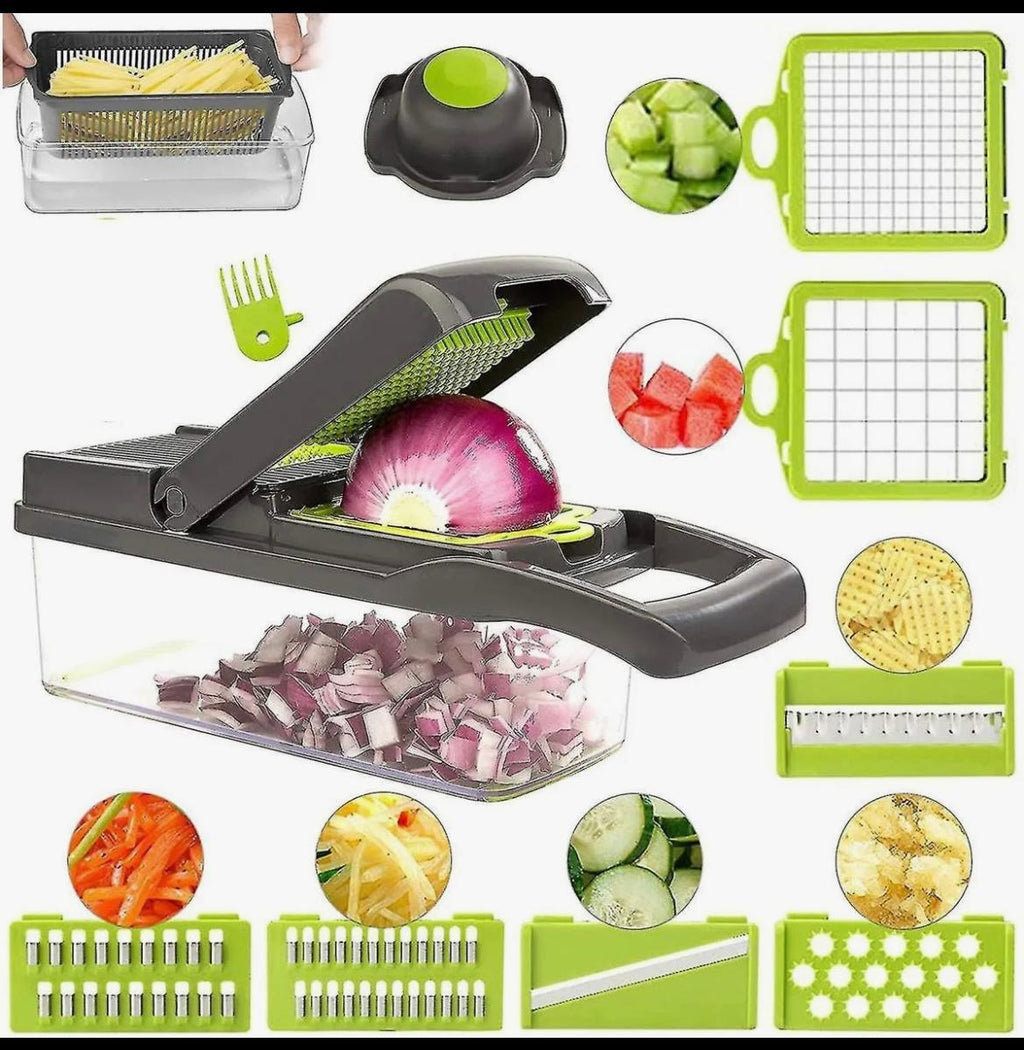 16-in-1 Multifunctional Vegetable Cutter & Slicer - Kitchen Tool with Interchangeable Blades