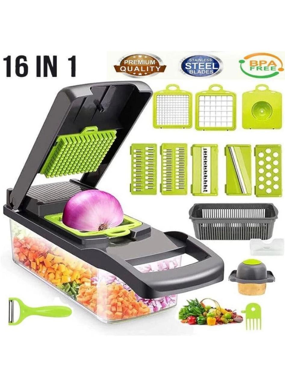 16-in-1 Multifunctional Vegetable Cutter & Slicer - Kitchen Tool with Interchangeable Blades