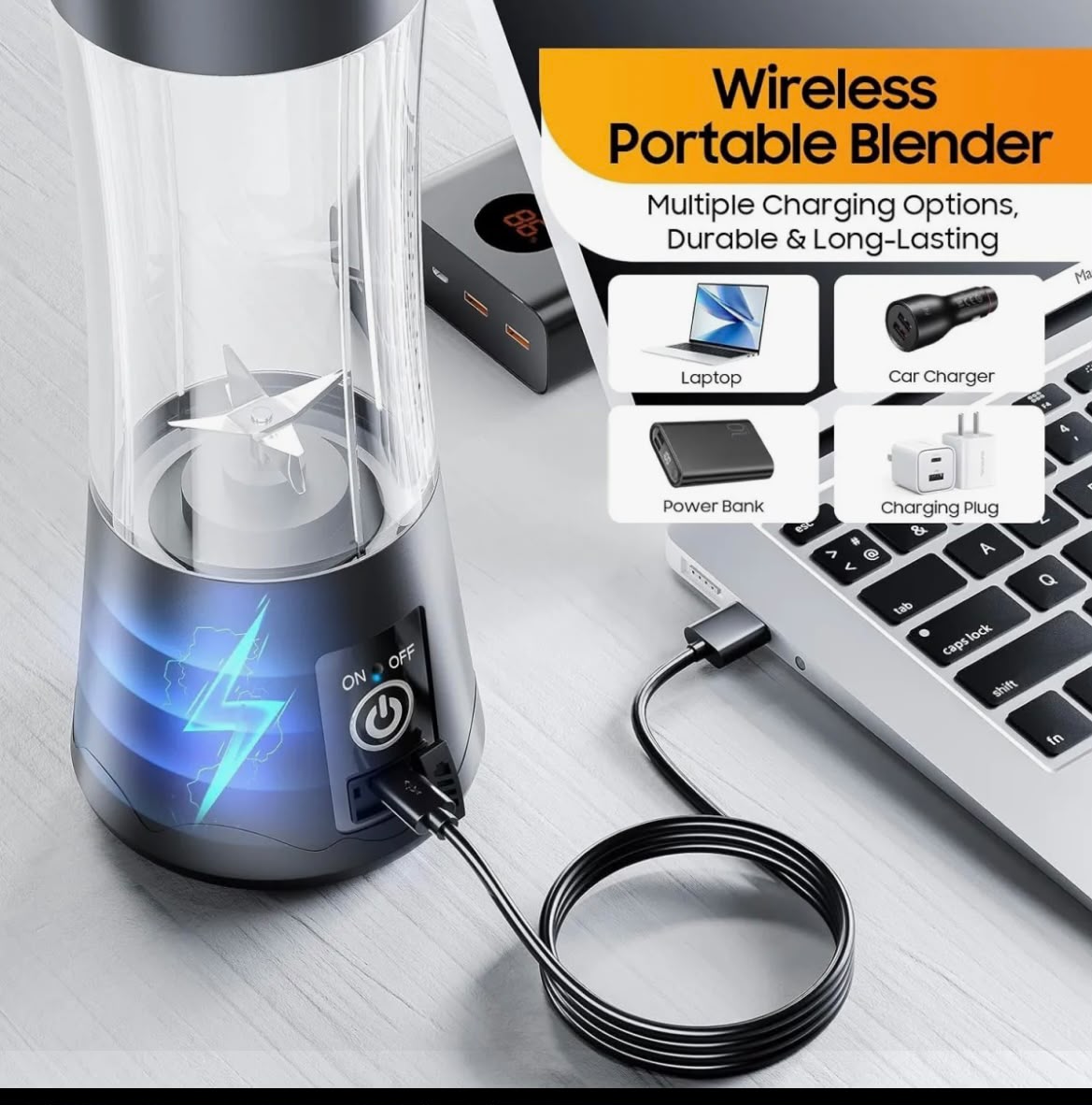 PortaBlend Pro™ - 6-Blade Portable USB Juice & Smoothie Blender (380ml)